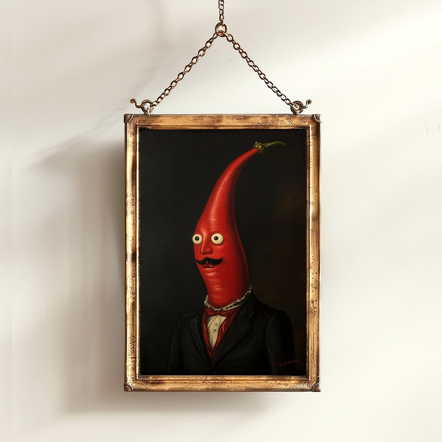 Red Chili Pepper Poster, Vegetables Art Print, Renaissance Food Portrait, Surreal Odd Painting, Quirky Weirdcore Funny Kitchen Decor