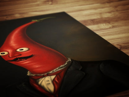 Red Chili Pepper Poster, Vegetables Art Print, Renaissance Food Portrait, Surreal Odd Painting, Quirky Weirdcore Funny Kitchen Decor