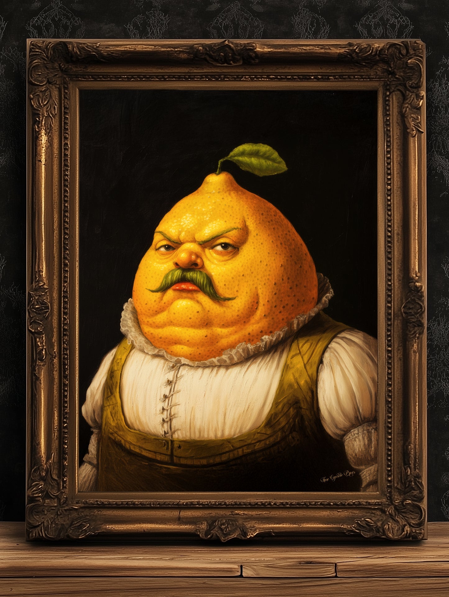 Lemon Print Poster, Antique Citrus Fruit Art Print, Renaissance Food Portrait, Surreal Still Life Painting, Quirky Weird Kitchen Decor