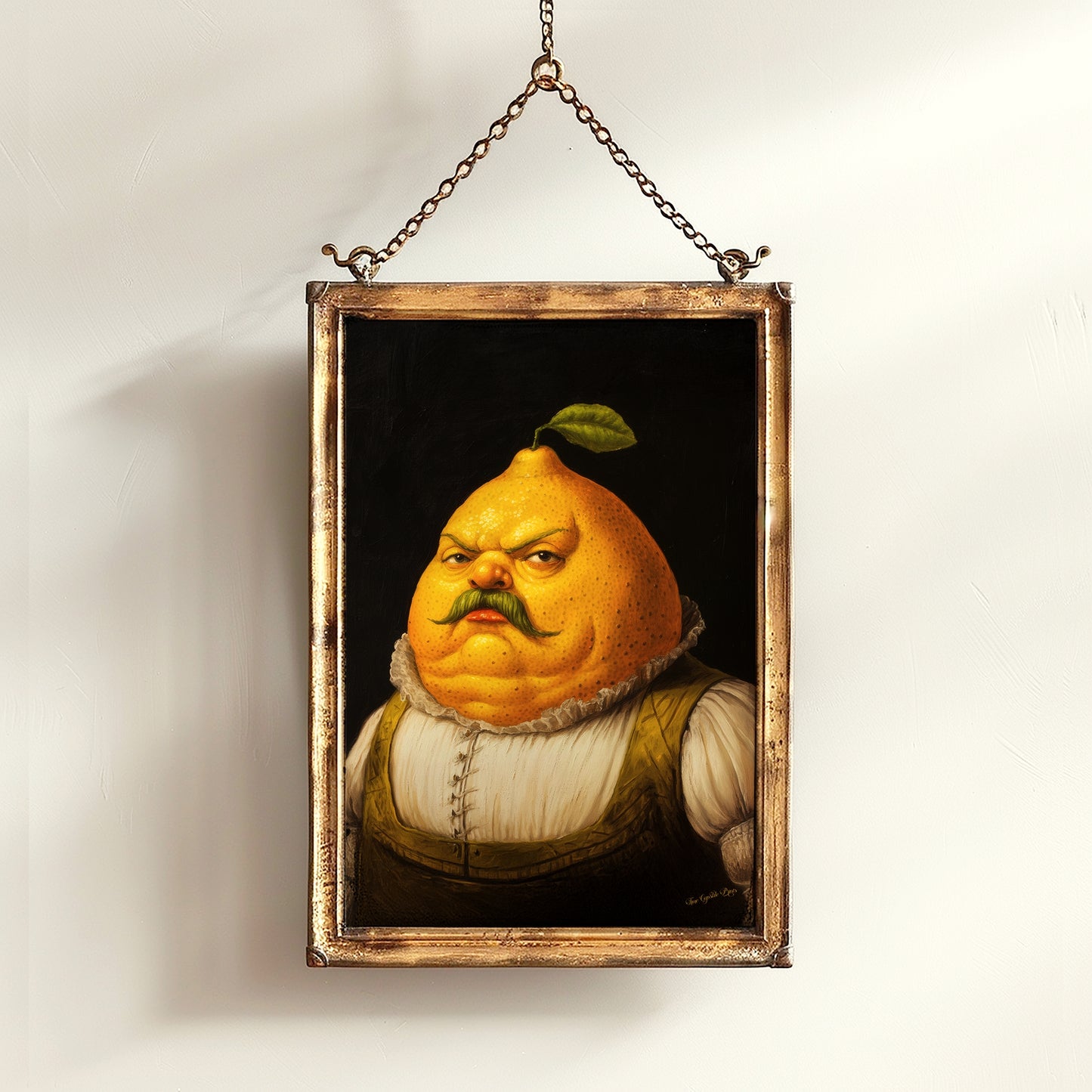 Lemon Print Poster, Antique Citrus Fruit Art Print, Renaissance Food Portrait, Surreal Still Life Painting, Quirky Weird Kitchen Decor
