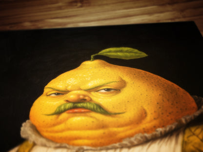 Lemon Print Poster, Antique Citrus Fruit Art Print, Renaissance Food Portrait, Surreal Still Life Painting, Quirky Weird Kitchen Decor