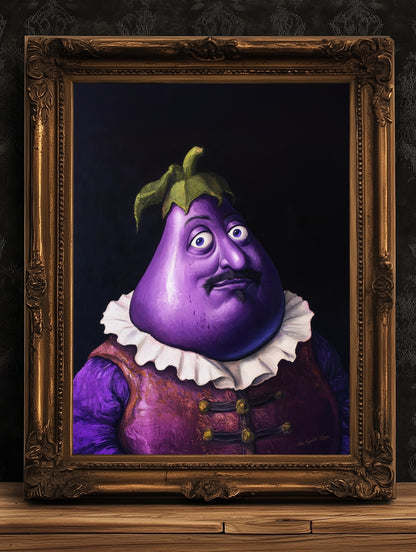 Weird Eggplant Poster, Vegetables Art Print, Renaissance Food Portrait, Surreal Still Life Painting Quirky Weirdcore Funny Kitchen Decor