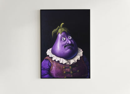 Weird Eggplant Poster, Vegetables Art Print, Renaissance Food Portrait, Surreal Still Life Painting Quirky Weirdcore Funny Kitchen Decor