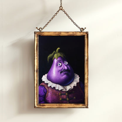 Weird Eggplant Poster, Vegetables Art Print, Renaissance Food Portrait, Surreal Still Life Painting Quirky Weirdcore Funny Kitchen Decor