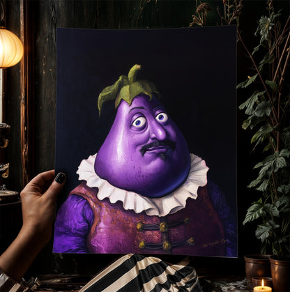Weird Eggplant Poster, Vegetables Art Print, Renaissance Food Portrait, Surreal Still Life Painting Quirky Weirdcore Funny Kitchen Decor
