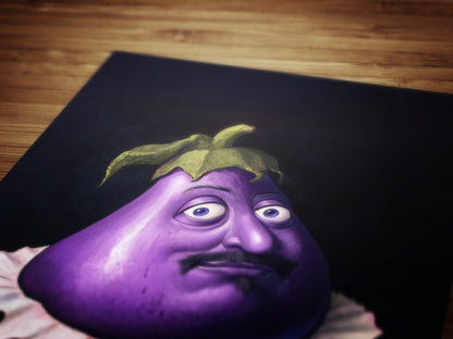 Weird Eggplant Poster, Vegetables Art Print, Renaissance Food Portrait, Surreal Still Life Painting Quirky Weirdcore Funny Kitchen Decor