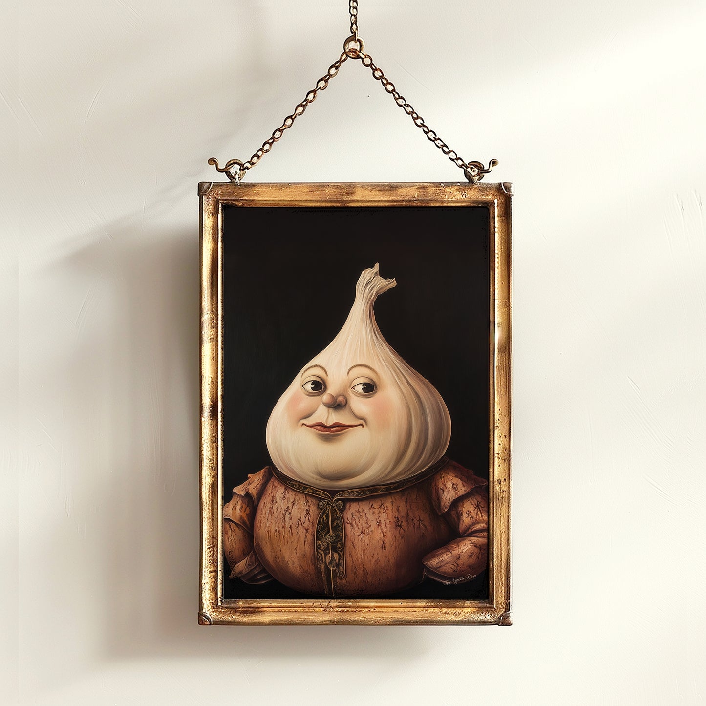 Garlic Poster, Antique Vegetables Art Print, Renaissance Food Portrait, Surreal Still Life Painting, Weirdcore Funny Kitchen Art Decor