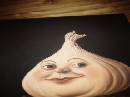 Garlic Poster, Antique Vegetables Art Print, Renaissance Food Portrait, Surreal Still Life Painting, Weirdcore Funny Kitchen Art Decor