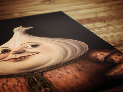 Garlic Poster, Antique Vegetables Art Print, Renaissance Food Portrait, Surreal Still Life Painting, Weirdcore Funny Kitchen Art Decor