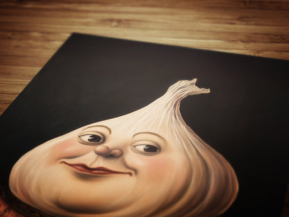 Garlic Poster, Antique Vegetables Art Print, Renaissance Food Portrait, Surreal Still Life Painting, Weirdcore Funny Kitchen Art Decor