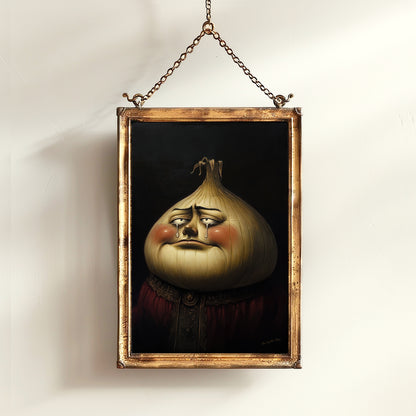 Crying Onion Poster, Antique Vegetables Art Print, Renaissance Food Portrait, Surreal Still Life Painting, Quirky Kitchen Decor
