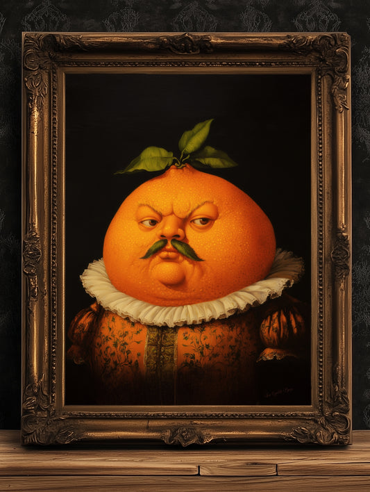 Orange Poster, Antique Citrus Fruit Art Print, Renaissance Food Portrait, Surreal Still Life Painting, Weird Wall Art, Kitchen Decor