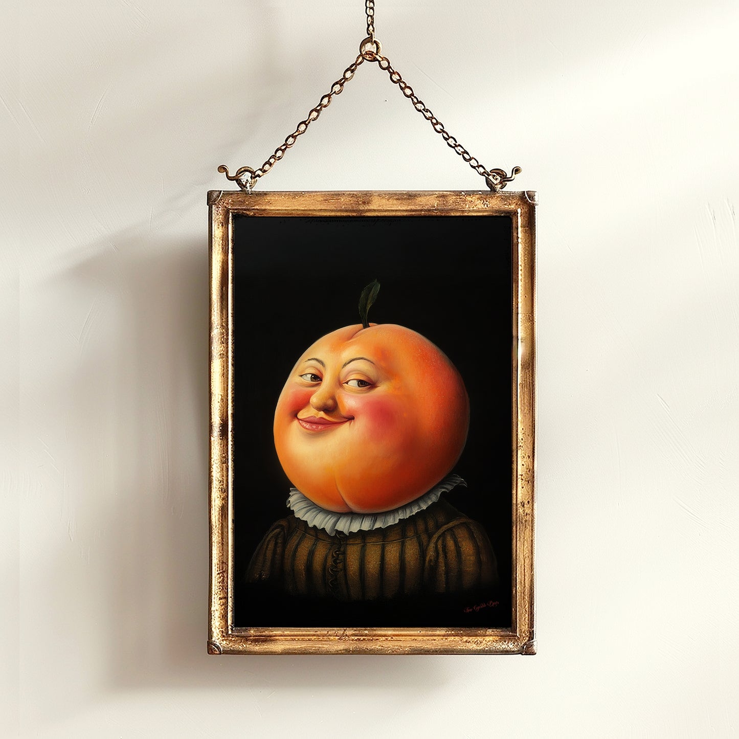 Adorable Peach Poster, Antique Fruit Art Print, Renaissance Food Portrait, Surreal Painting, Quirky Weirdcore Funny Kitchen Decor