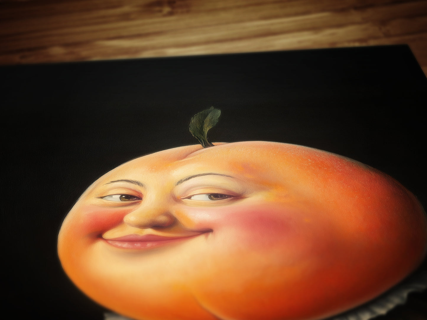 Adorable Peach Poster, Antique Fruit Art Print, Renaissance Food Portrait, Surreal Painting, Quirky Weirdcore Funny Kitchen Decor