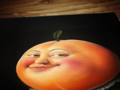 Adorable Peach Poster, Antique Fruit Art Print, Renaissance Food Portrait, Surreal Painting, Quirky Weirdcore Funny Kitchen Decor
