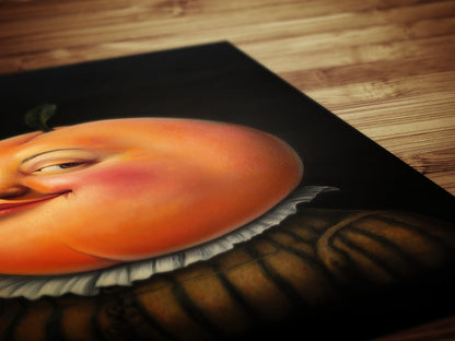 Adorable Peach Poster, Antique Fruit Art Print, Renaissance Food Portrait, Surreal Painting, Quirky Weirdcore Funny Kitchen Decor