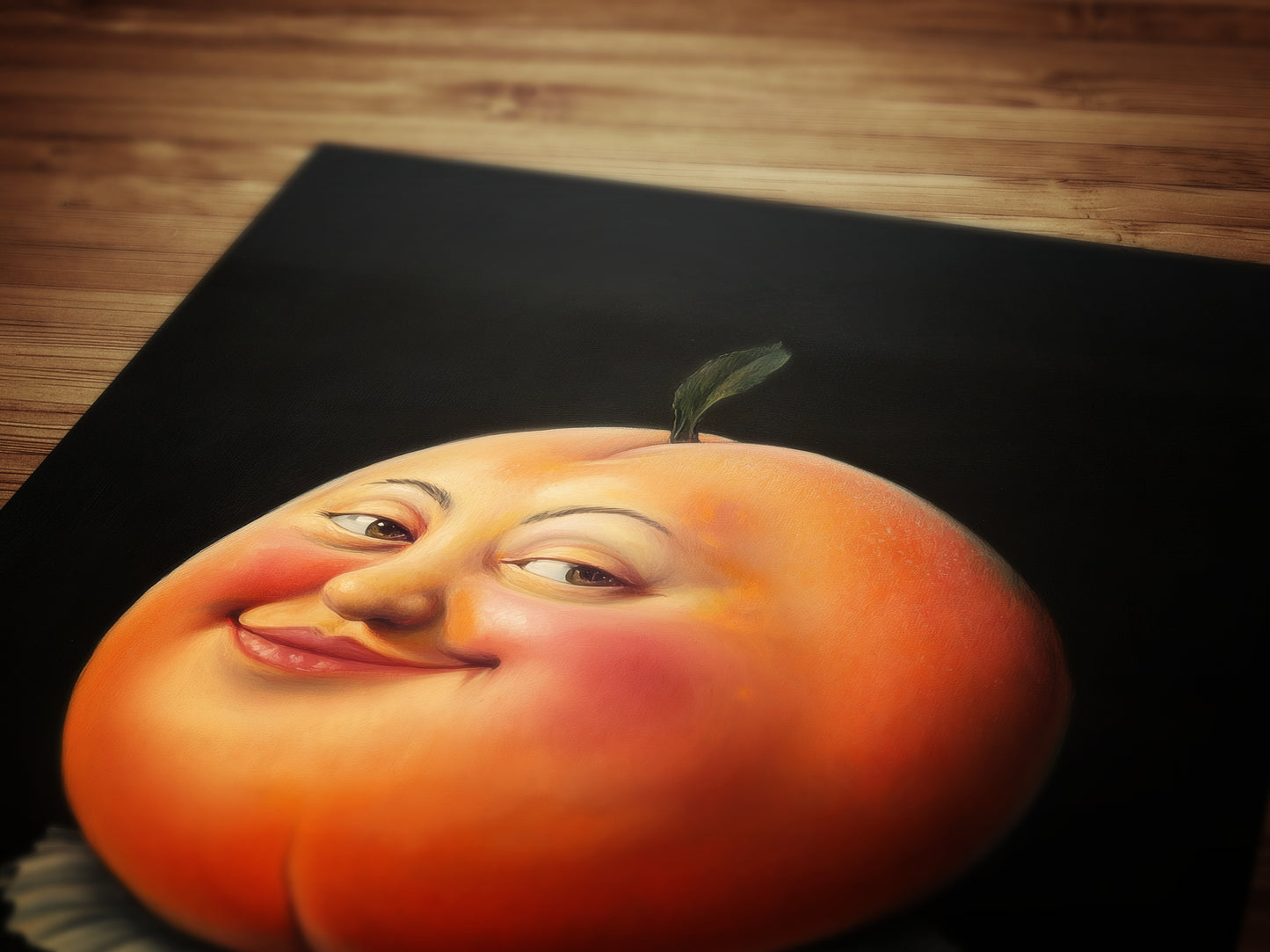 Adorable Peach Poster, Antique Fruit Art Print, Renaissance Food Portrait, Surreal Painting, Quirky Weirdcore Funny Kitchen Decor