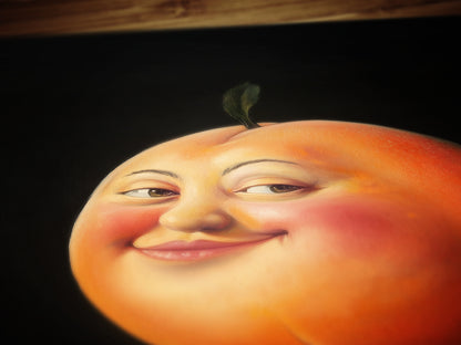 Adorable Peach Poster, Antique Fruit Art Print, Renaissance Food Portrait, Surreal Painting, Quirky Weirdcore Funny Kitchen Decor