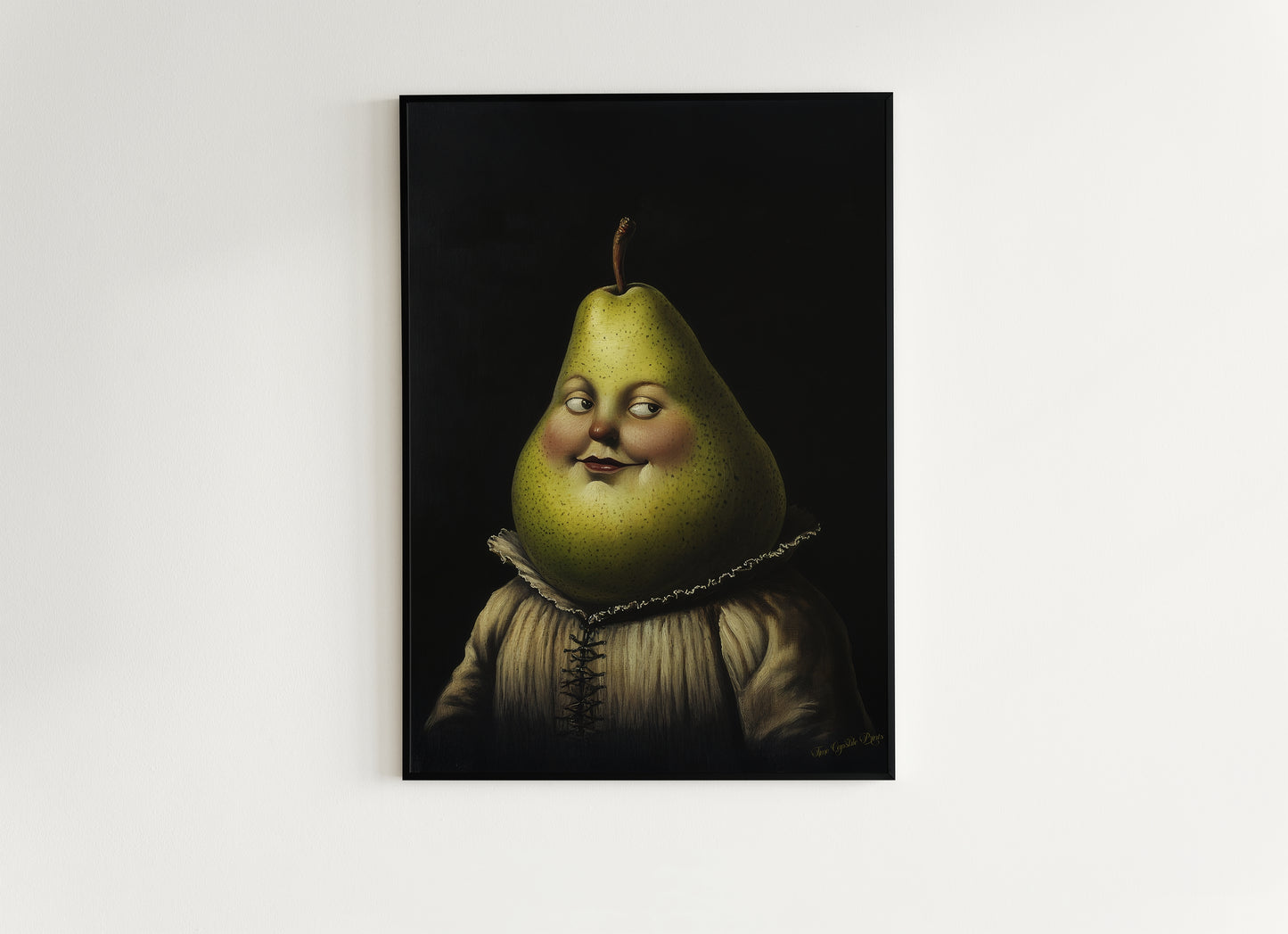 Adorable Pear Poster, Antique Fruit Art Print, Renaissance Food Portrait, Surreal Still Life Painting, Quirky Weirdcore Kitchen Decor