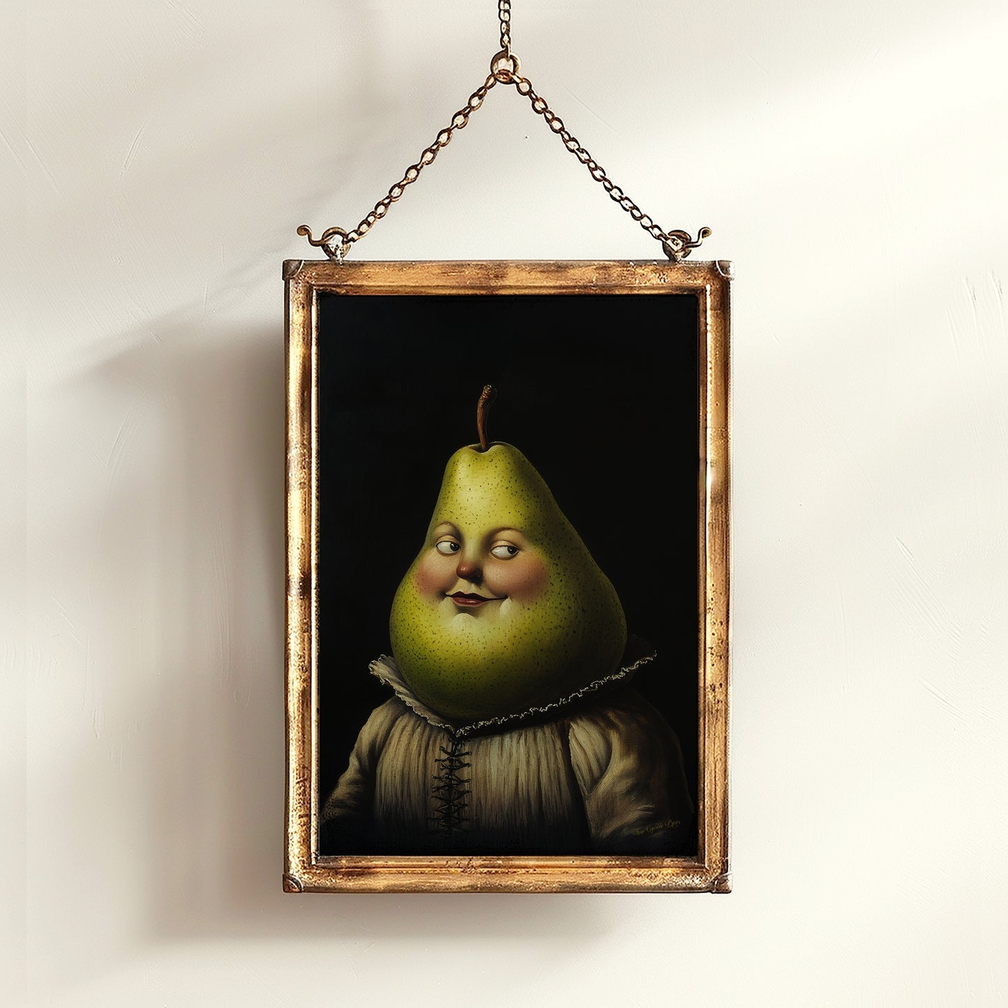 Adorable Pear Poster, Antique Fruit Art Print, Renaissance Food Portrait, Surreal Still Life Painting, Quirky Weirdcore Kitchen Decor
