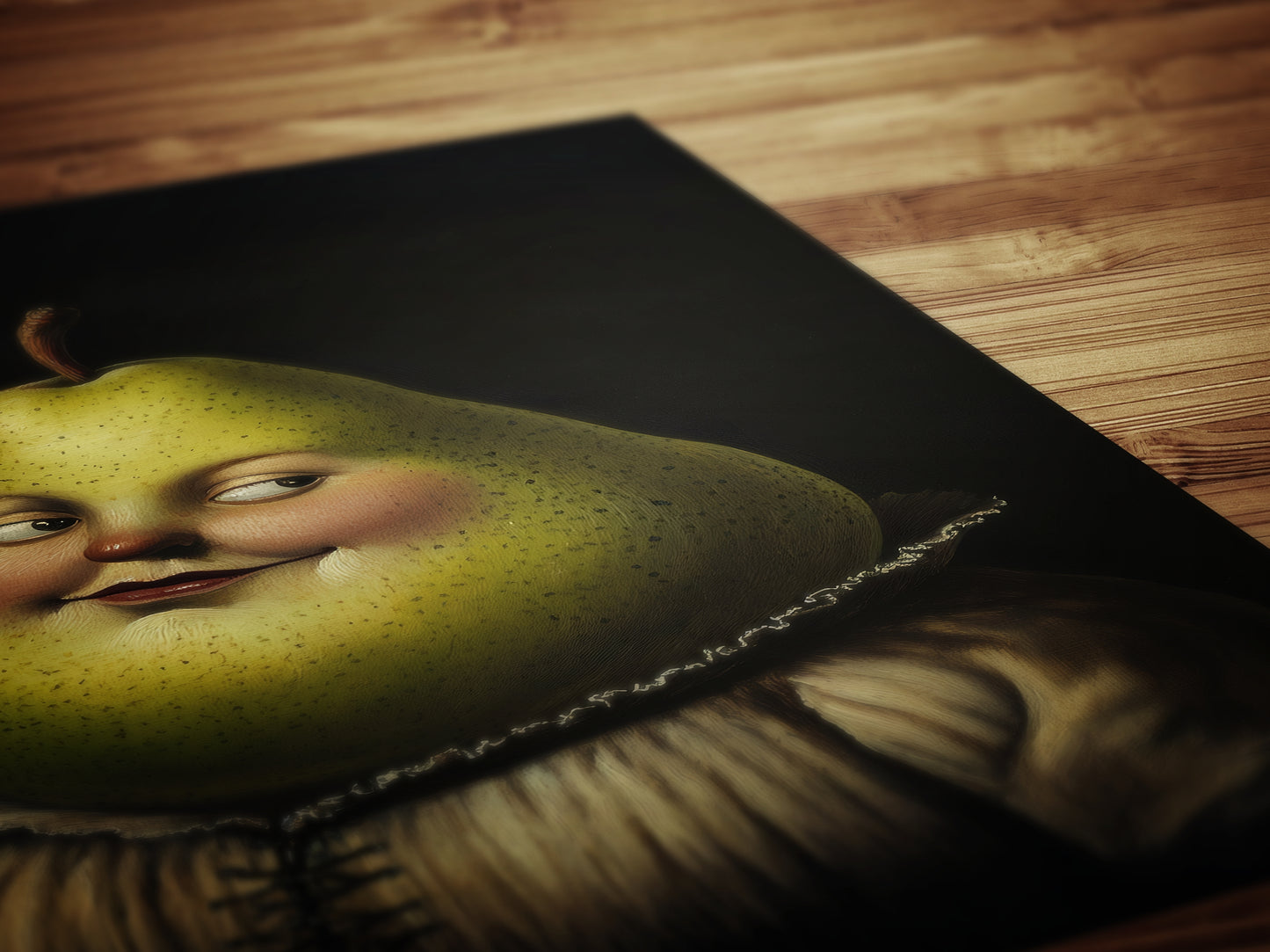 Adorable Pear Poster, Antique Fruit Art Print, Renaissance Food Portrait, Surreal Still Life Painting, Quirky Weirdcore Kitchen Decor