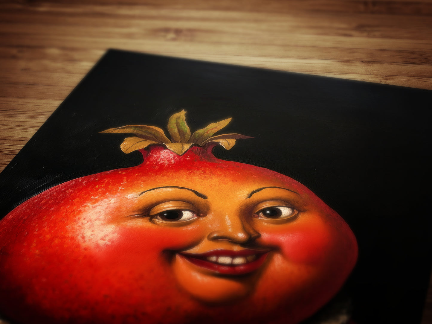 Pomegranate Poster, Antique Fruit Art Print, Renaissance Food Portrait, Surreal Still Life Painting, Quirky Weird Funny Kitchen Decor