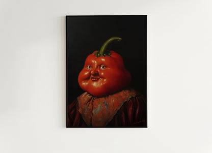 Red Pepper Poster, Antique Vegetables Art Print, Renaissance Food Portrait, Surreal Still Life Painting, Weirdcore Funny Kitchen Decor