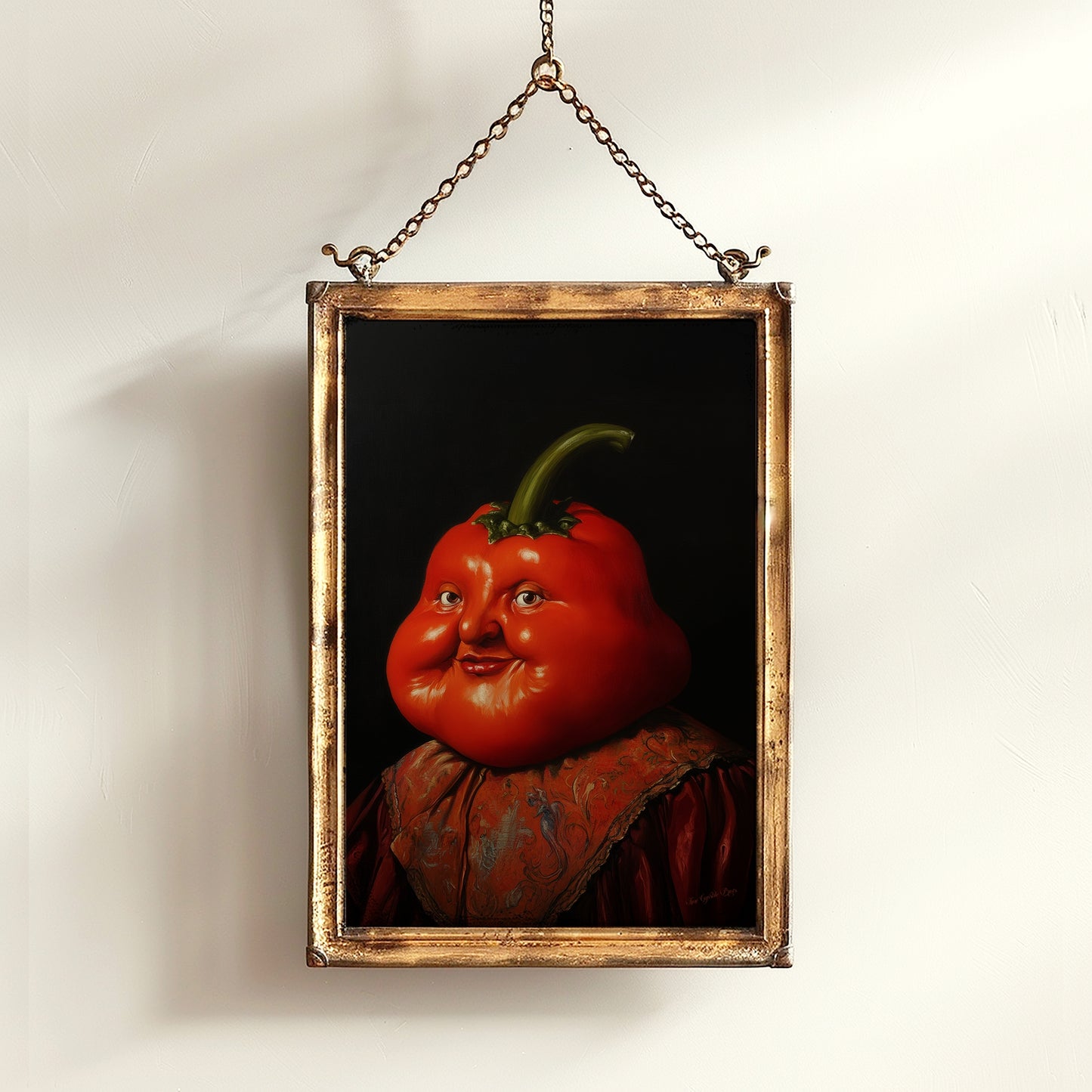 Red Pepper Poster, Antique Vegetables Art Print, Renaissance Food Portrait, Surreal Still Life Painting, Weirdcore Funny Kitchen Decor