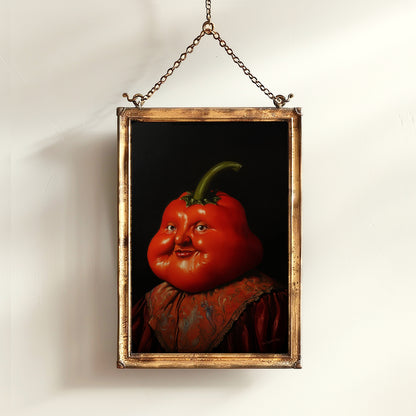 Red Pepper Poster, Antique Vegetables Art Print, Renaissance Food Portrait, Surreal Still Life Painting, Weirdcore Funny Kitchen Decor