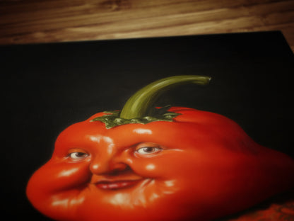 Red Pepper Poster, Antique Vegetables Art Print, Renaissance Food Portrait, Surreal Still Life Painting, Weirdcore Funny Kitchen Decor