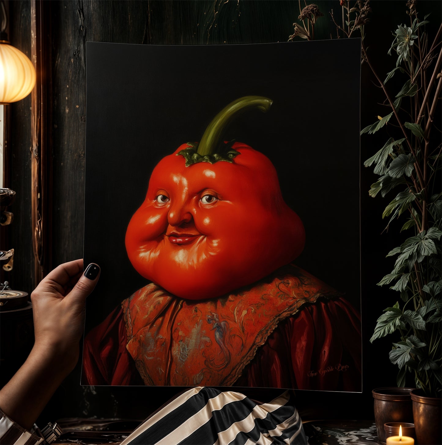 Red Pepper Poster, Antique Vegetables Art Print, Renaissance Food Portrait, Surreal Still Life Painting, Weirdcore Funny Kitchen Decor
