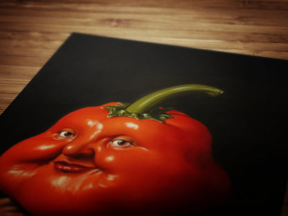 Red Pepper Poster, Antique Vegetables Art Print, Renaissance Food Portrait, Surreal Still Life Painting, Weirdcore Funny Kitchen Decor