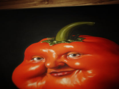 Red Pepper Poster, Antique Vegetables Art Print, Renaissance Food Portrait, Surreal Still Life Painting, Weirdcore Funny Kitchen Decor