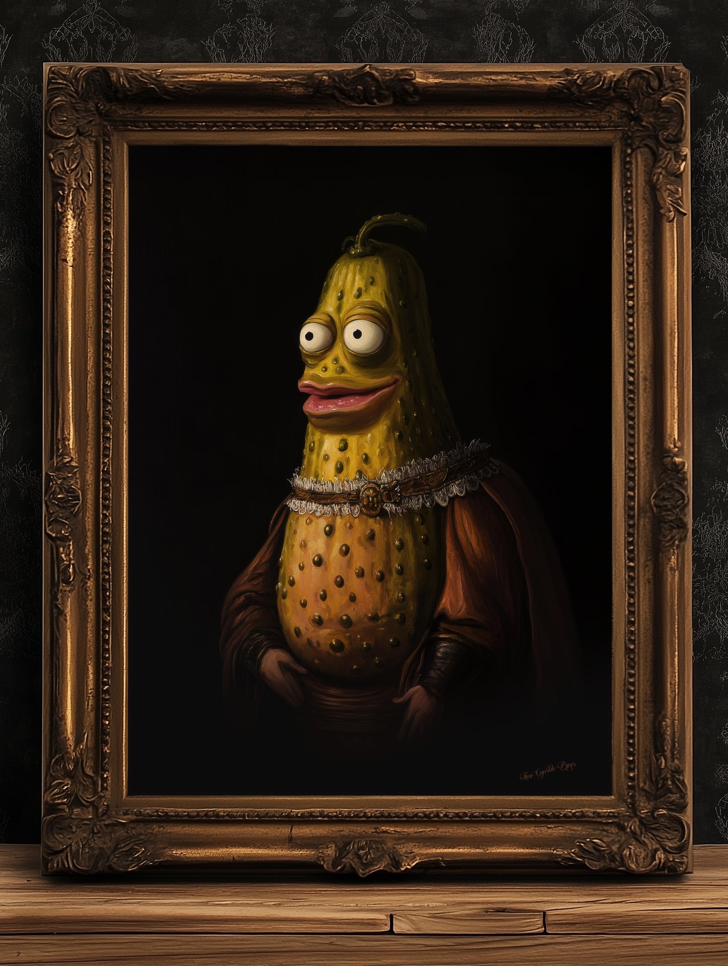 Weird Pickle Poster, Antique Vegetables Art Print, Renaissance Food Portrait, Surreal Still Life Painting, Weirdcore Funny Kitchen Decor