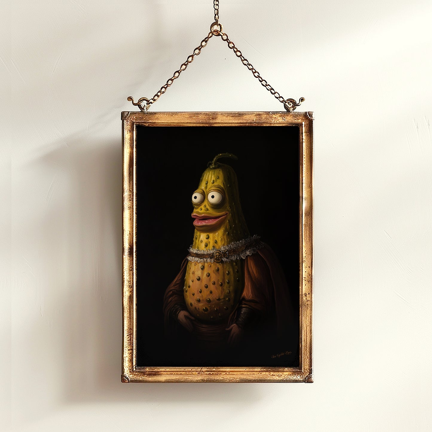 Weird Pickle Poster, Antique Vegetables Art Print, Renaissance Food Portrait, Surreal Still Life Painting, Weirdcore Funny Kitchen Decor