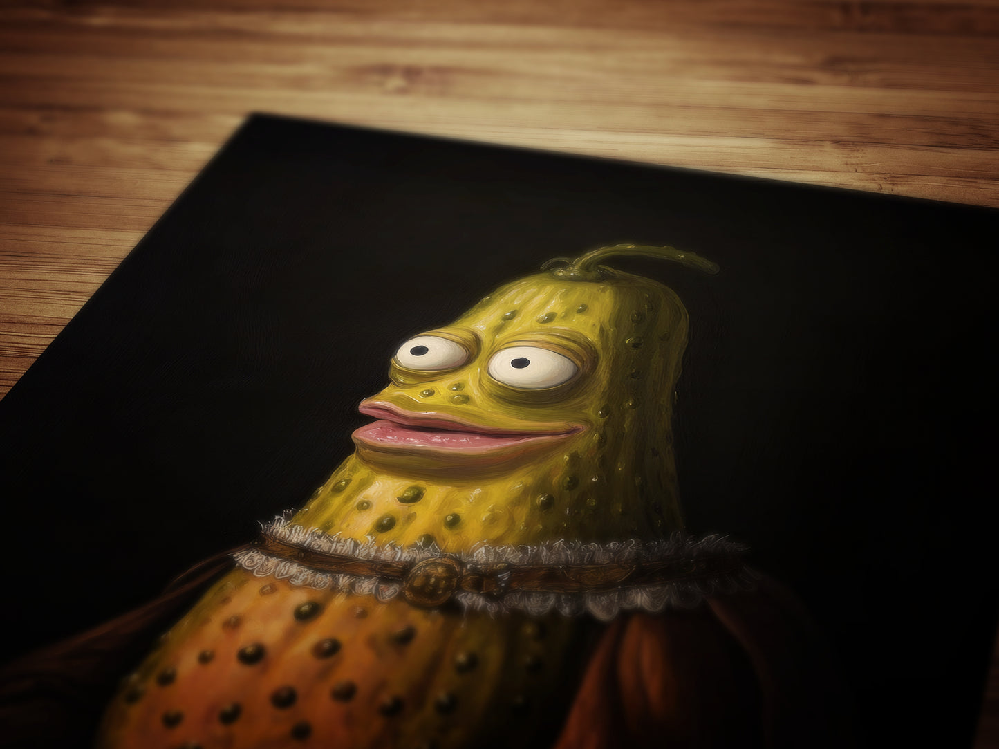 Weird Pickle Poster, Antique Vegetables Art Print, Renaissance Food Portrait, Surreal Still Life Painting, Weirdcore Funny Kitchen Decor