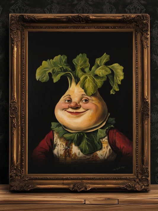 Rutabaga Turnip Poster, Antique Vegetables Art Print, Renaissance Food Portrait Surreal Still Life Painting, Weirdcore Funny Kitchen Decor
