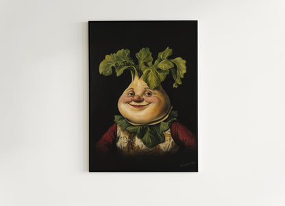 Rutabaga Turnip Poster, Antique Vegetables Art Print, Renaissance Food Portrait Surreal Still Life Painting, Weirdcore Funny Kitchen Decor