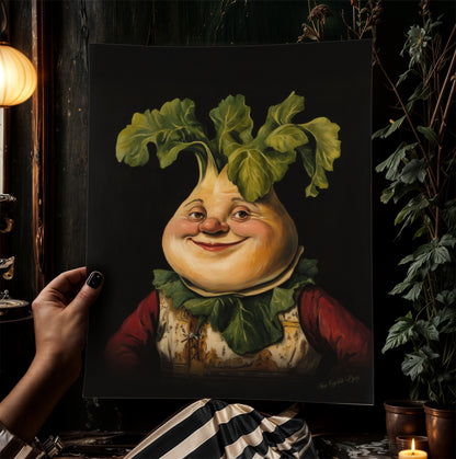 Rutabaga Turnip Poster, Antique Vegetables Art Print, Renaissance Food Portrait Surreal Still Life Painting, Weirdcore Funny Kitchen Decor