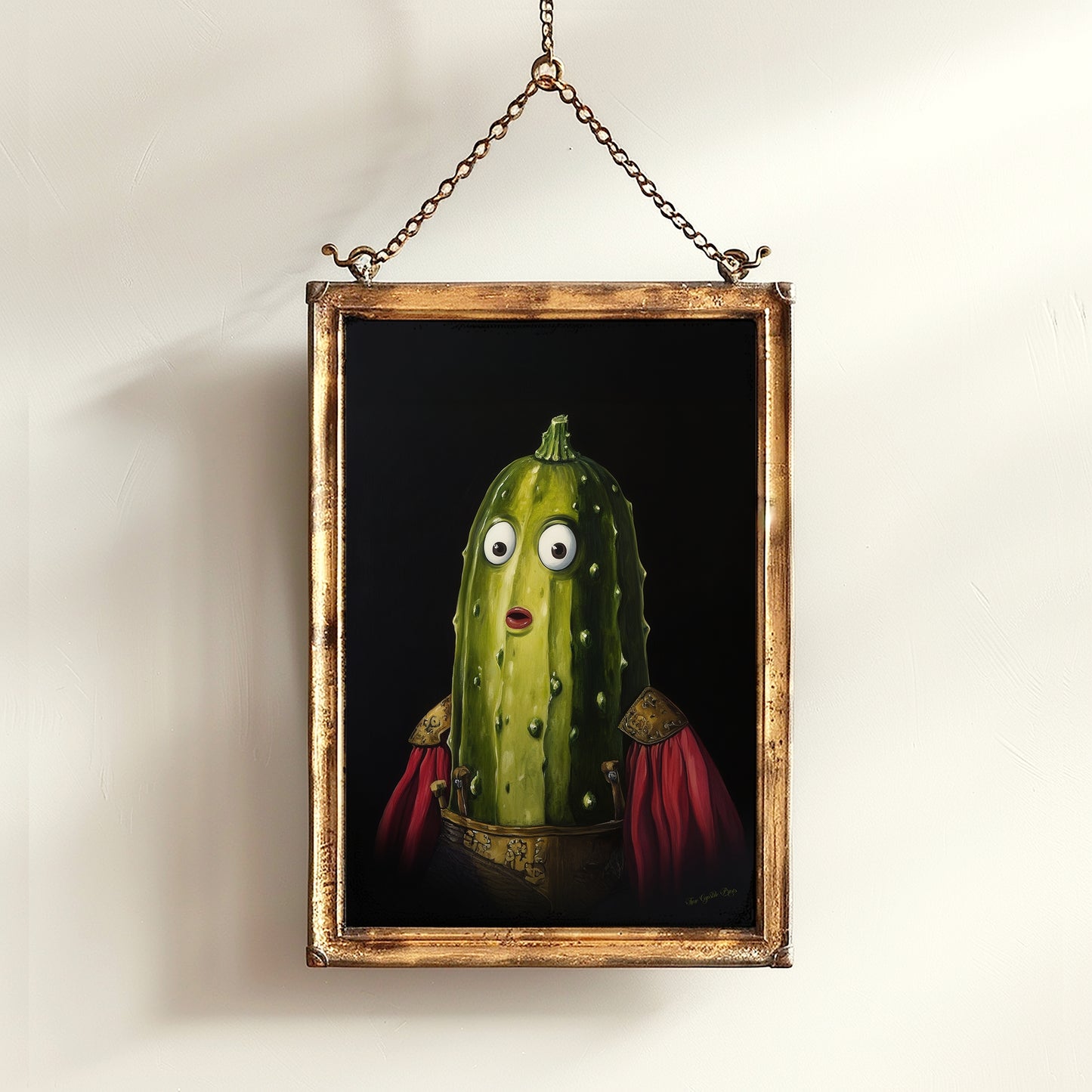 Cucumber Poster, Antique Vegetables Art Print, Surreal Renaissance Food Portrait Still Life Painting, Quirky Weirdcore Funny Kitchen decor