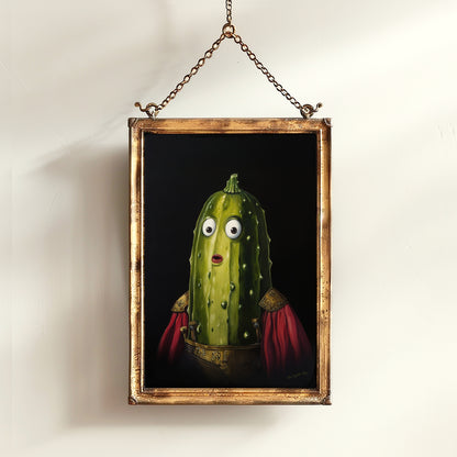Cucumber Poster, Antique Vegetables Art Print, Surreal Renaissance Food Portrait Still Life Painting, Quirky Weirdcore Funny Kitchen decor