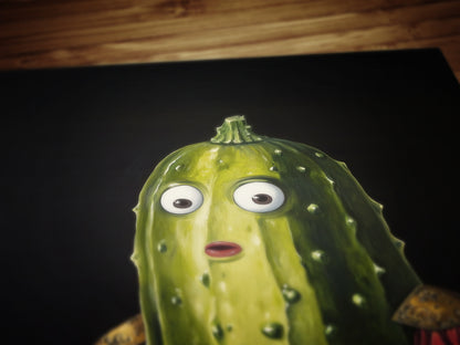 Cucumber Poster, Antique Vegetables Art Print, Surreal Renaissance Food Portrait Still Life Painting, Quirky Weirdcore Funny Kitchen decor