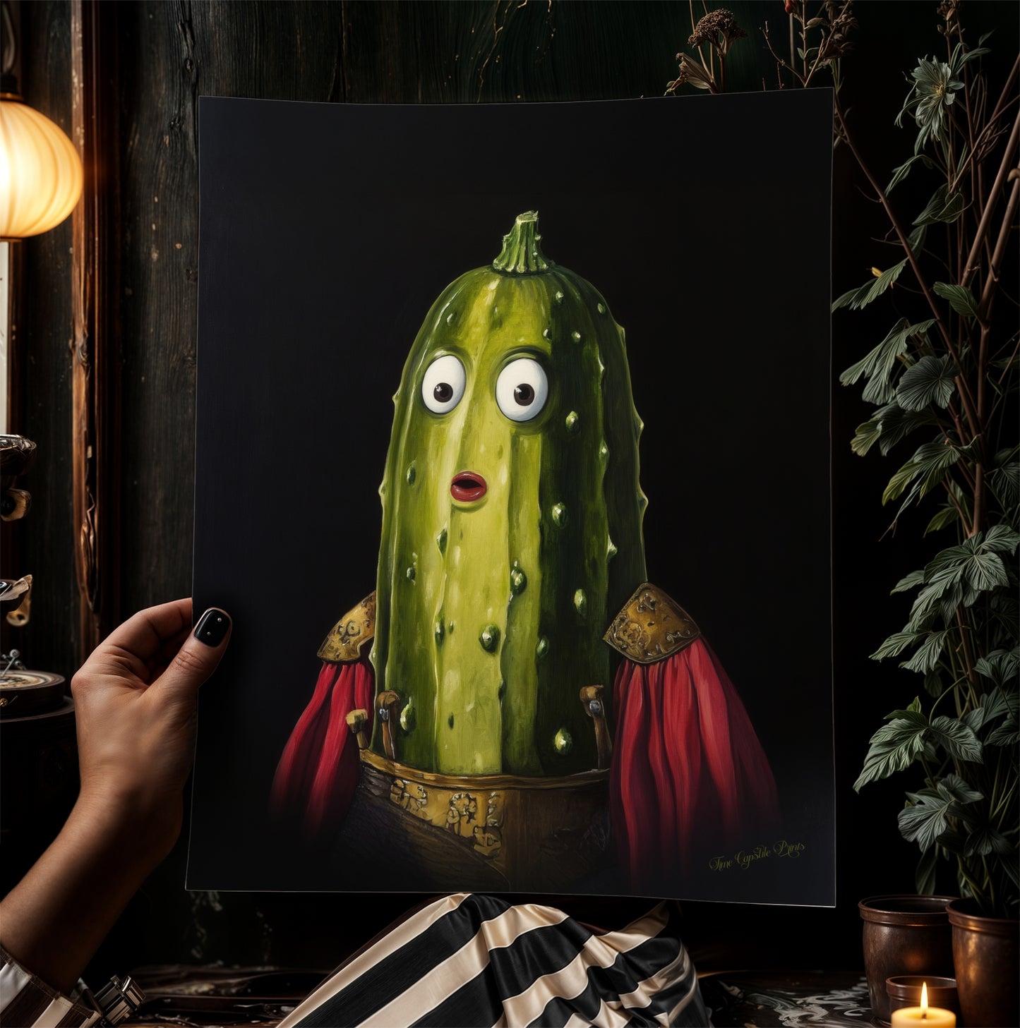 Cucumber Poster, Antique Vegetables Art Print, Surreal Renaissance Food Portrait Still Life Painting, Quirky Weirdcore Funny Kitchen decor