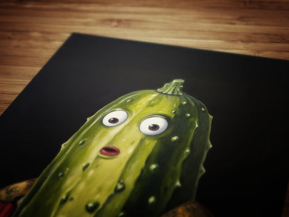 Cucumber Poster, Antique Vegetables Art Print, Surreal Renaissance Food Portrait Still Life Painting, Quirky Weirdcore Funny Kitchen decor