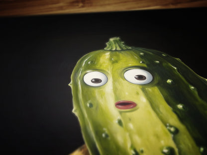 Cucumber Poster, Antique Vegetables Art Print, Surreal Renaissance Food Portrait Still Life Painting, Quirky Weirdcore Funny Kitchen decor