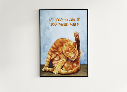 Orange Tabby Cat Grooming Sesh, Let Me Know If You Need Help, Maximalist Wall Art Bathroom decor Funny Toilet Poster, Weird Items Gift