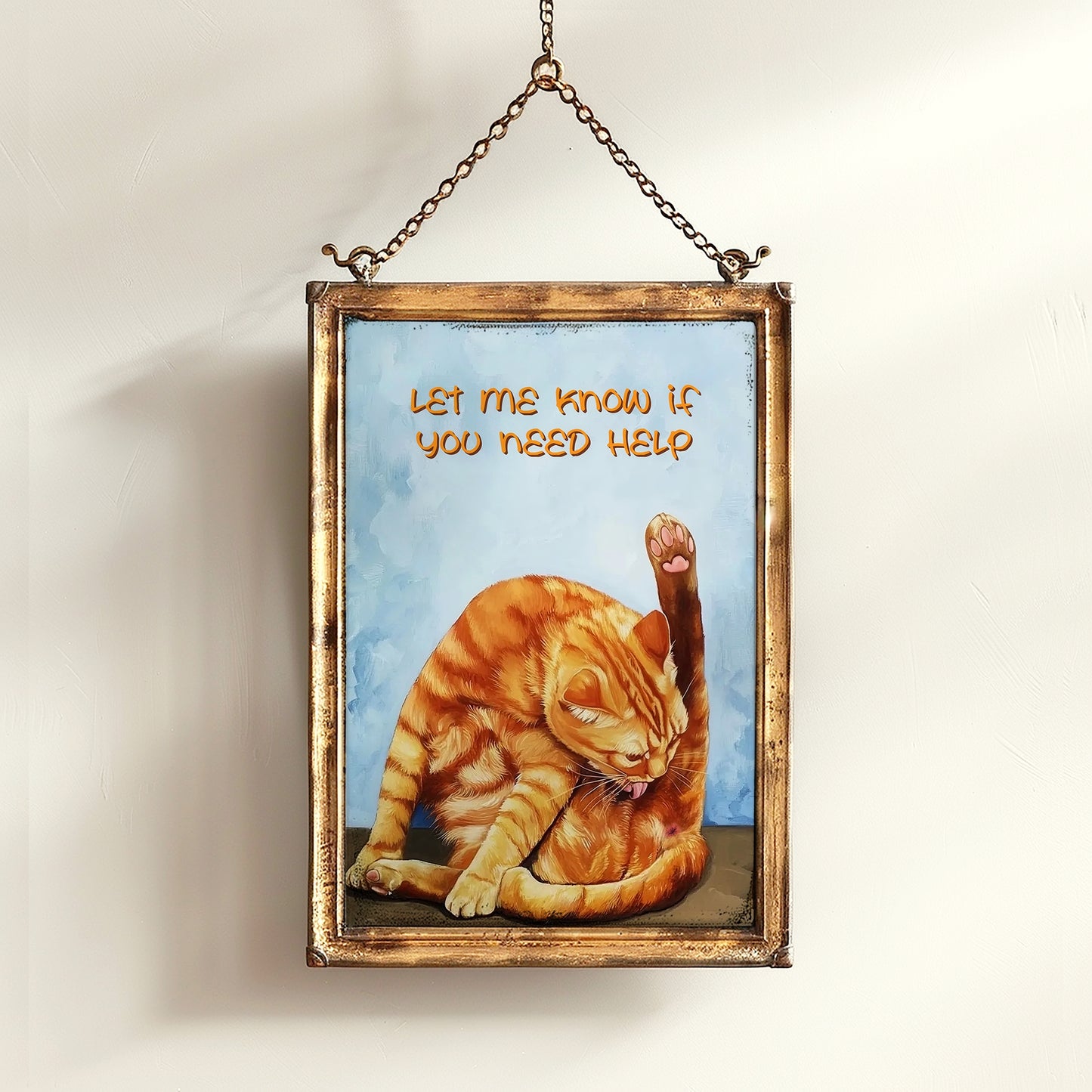 Orange Tabby Cat Grooming Sesh, Let Me Know If You Need Help, Maximalist Wall Art Bathroom decor Funny Toilet Poster, Weird Items Gift