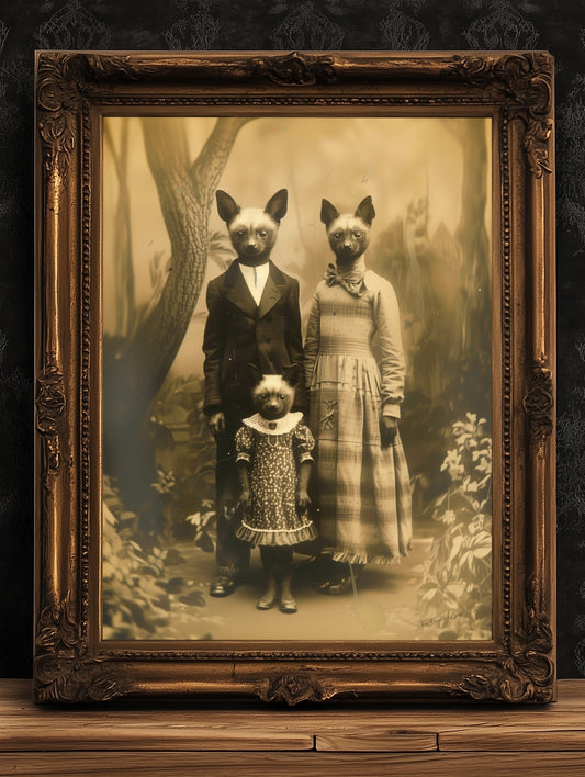 The Bastistas, Bat Family Portrait, Vintage Victorian Gothic photograph, Bizarre Decor, Soft Academia Art Print, Retro Weird Stuff Art Gift