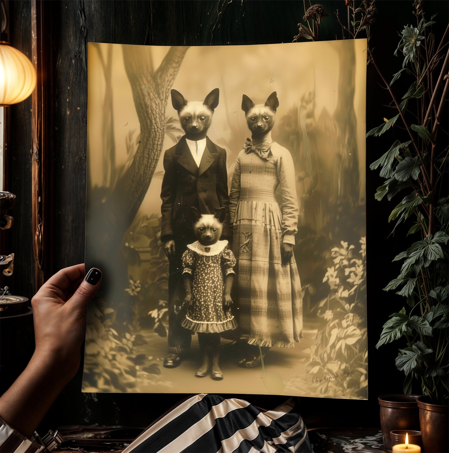 The Bastistas, Bat Family Portrait, Vintage Victorian Gothic photograph, Bizarre Decor, Soft Academia Art Print, Retro Weird Stuff Art Gift