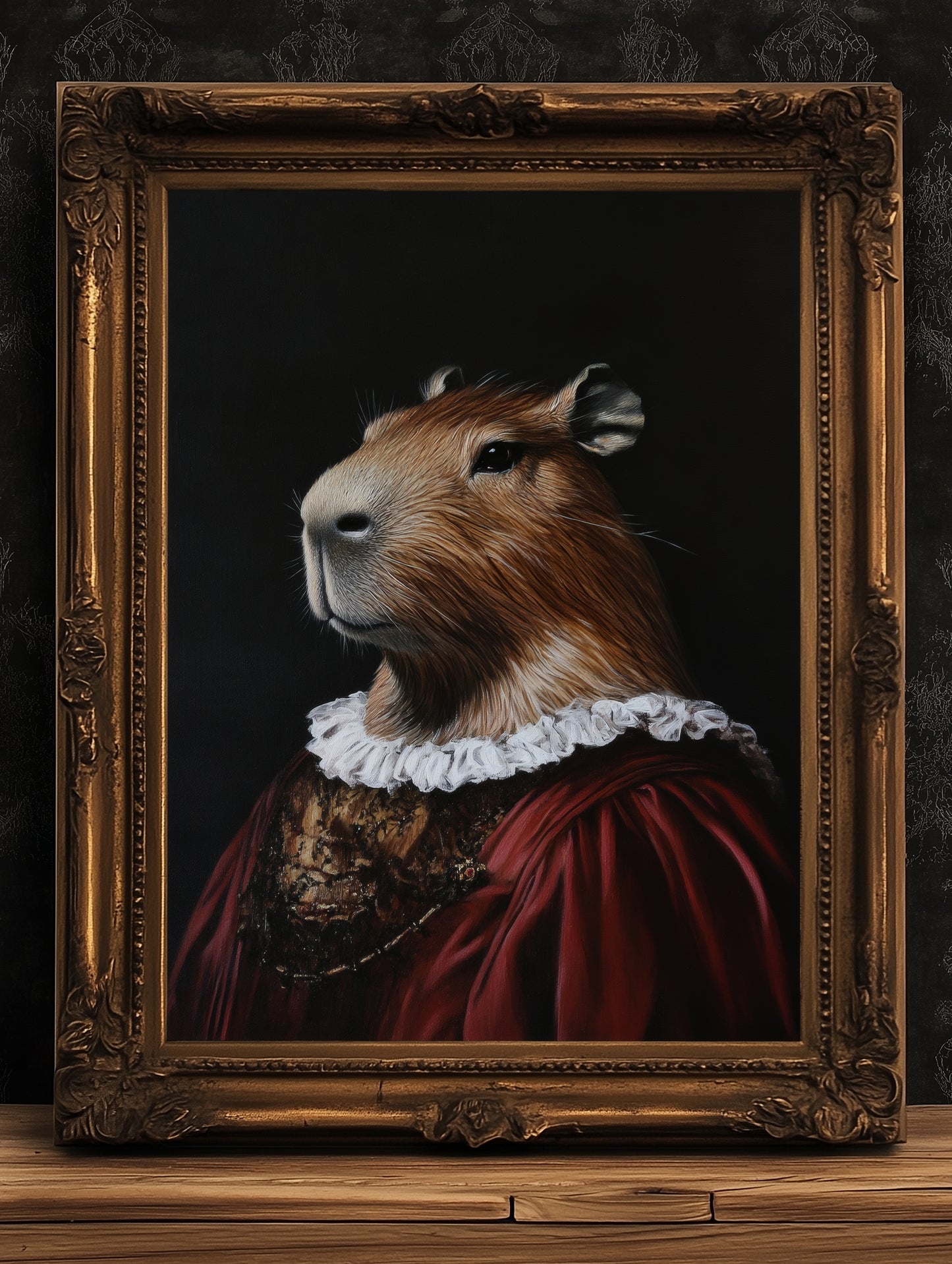 Gothic Capybara Portrait, Dark Academia Wall Decor, Funny Royal Pet Painting, Vintage Animal Lover Gift, Quirky Capybara Art Print